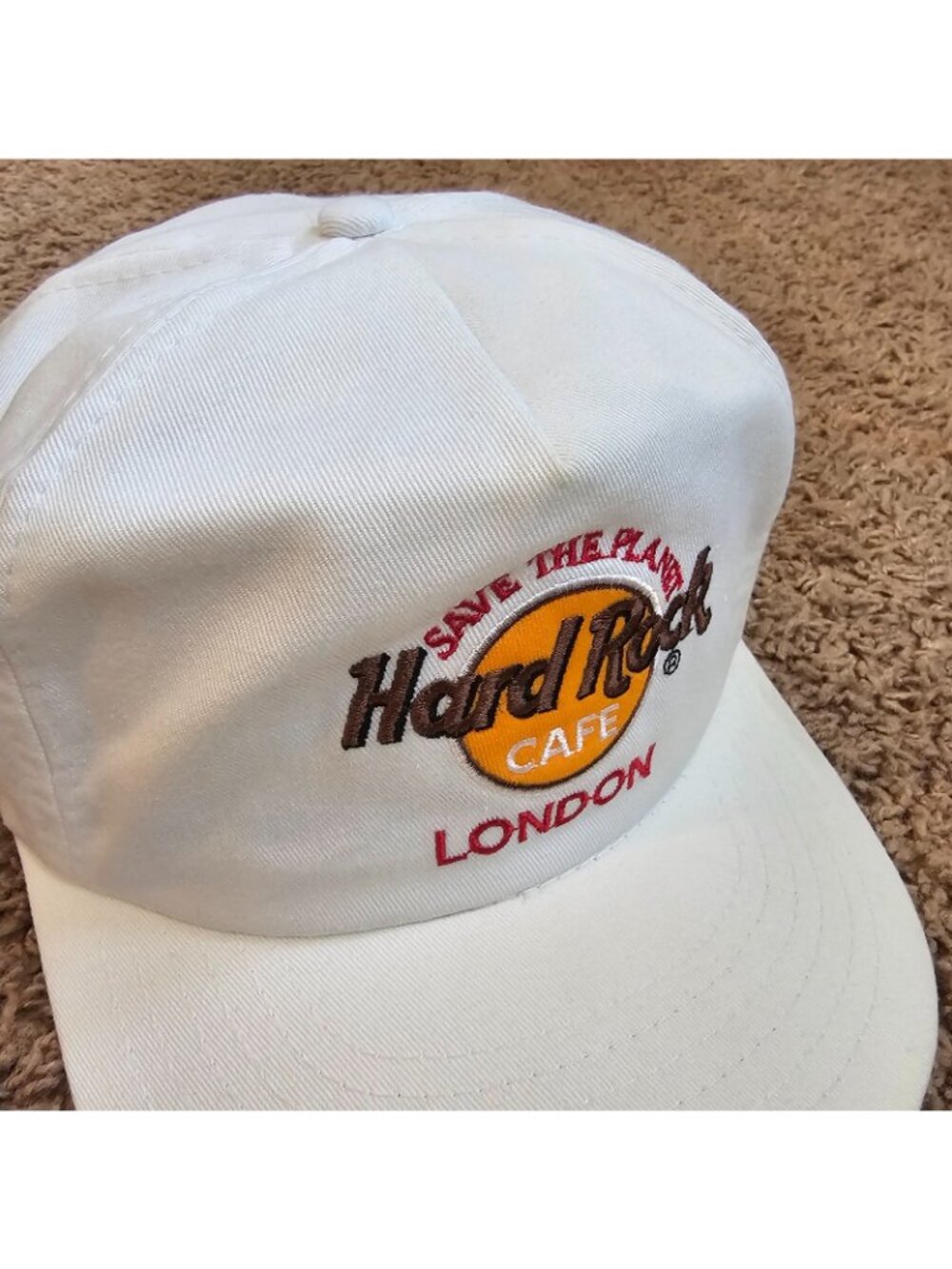 Vintage Hard Rock Cafe London Hat Save the Planet White Strapback Baseball Cap - Picture 2 of 11